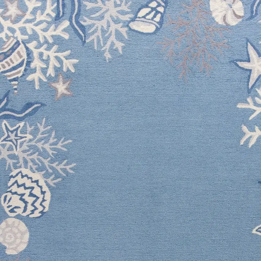 Blue and Off White Coral Hand Hooked Area Rug Photo 7