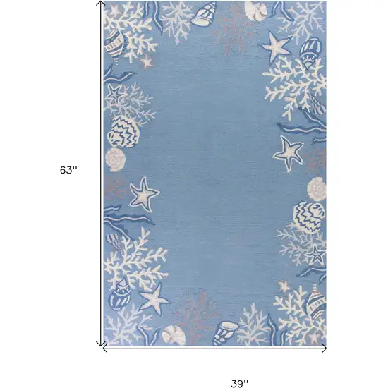 Blue and Off White Coral Hand Hooked Area Rug Photo 3