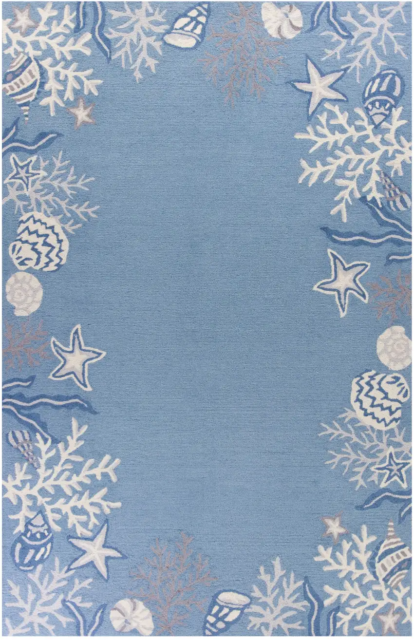 8'X10' Sea Blue Hand Hooked Bordered Coral Reef Indoor Area Rug Photo 2