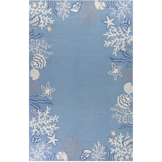 8'X10' Sea Blue Hand Hooked Bordered Coral Reef Indoor Area Rug Photo 2
