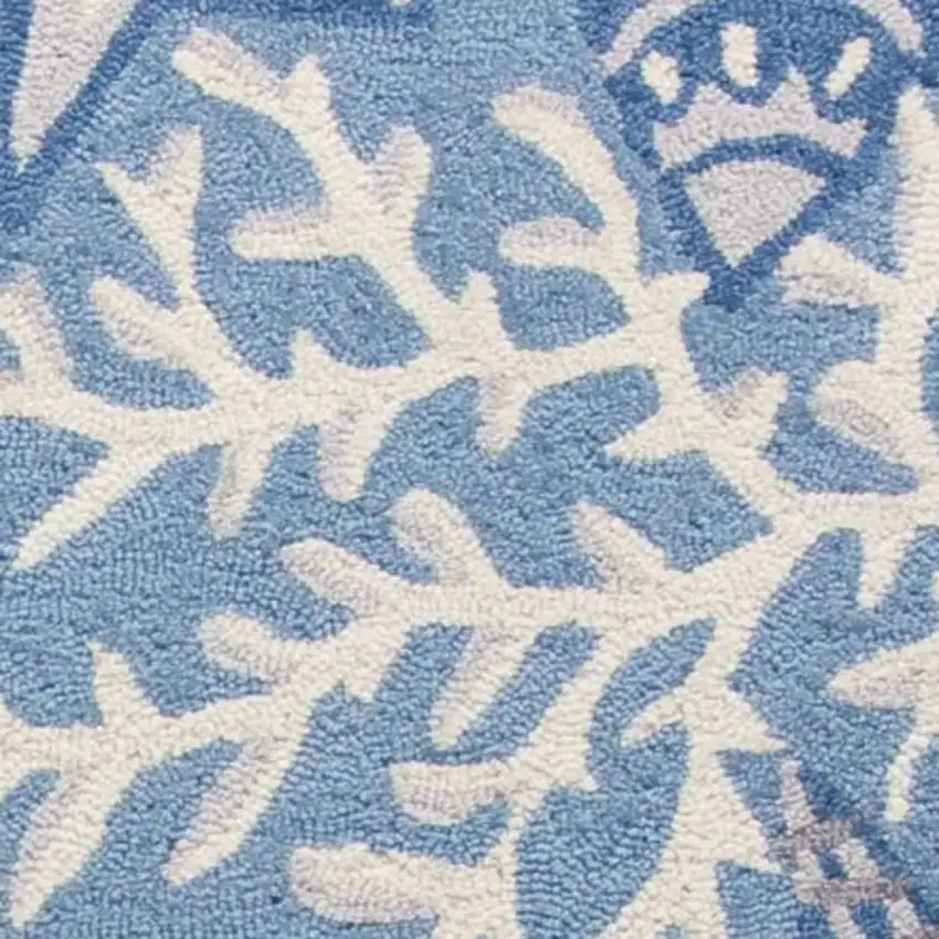8'X10' Sea Blue Hand Hooked Bordered Coral Reef Indoor Area Rug Photo 5