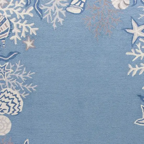 8'X10' Sea Blue Hand Hooked Bordered Coral Reef Indoor Area Rug Photo 7