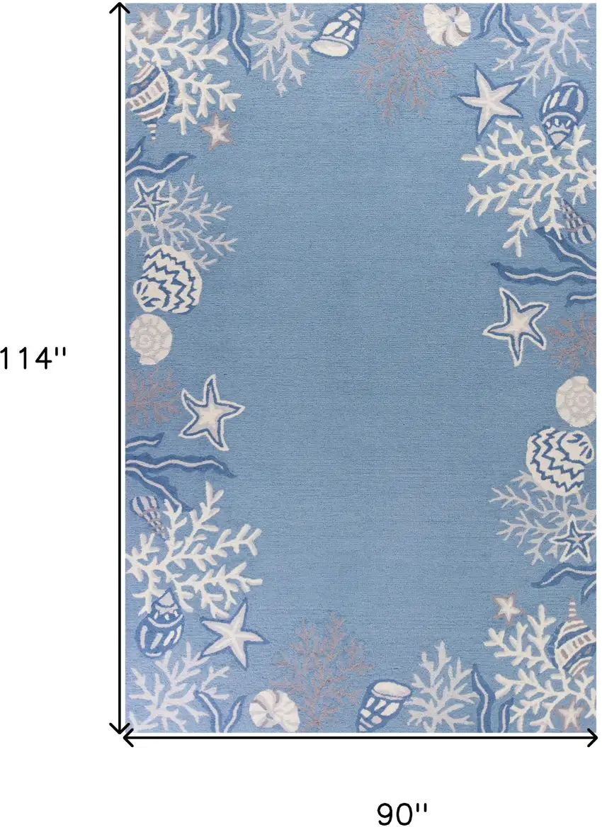 8'X10' Sea Blue Hand Hooked Bordered Coral Reef Indoor Area Rug Photo 3