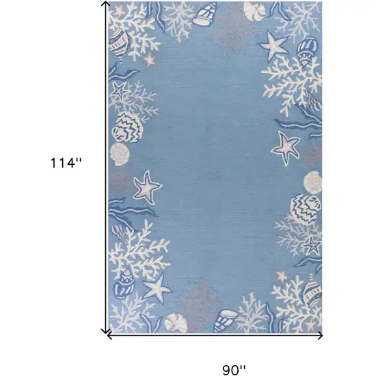 8'X10' Sea Blue Hand Hooked Bordered Coral Reef Indoor Area Rug Photo 3