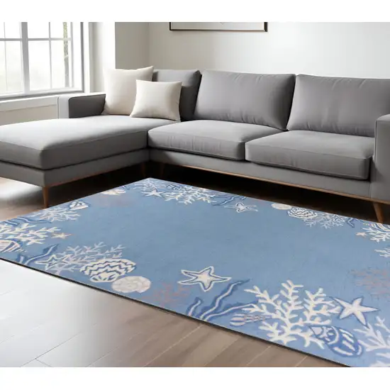 Blue Gray And White Fish and Coral Hand Tufted Area Rug Photo 1