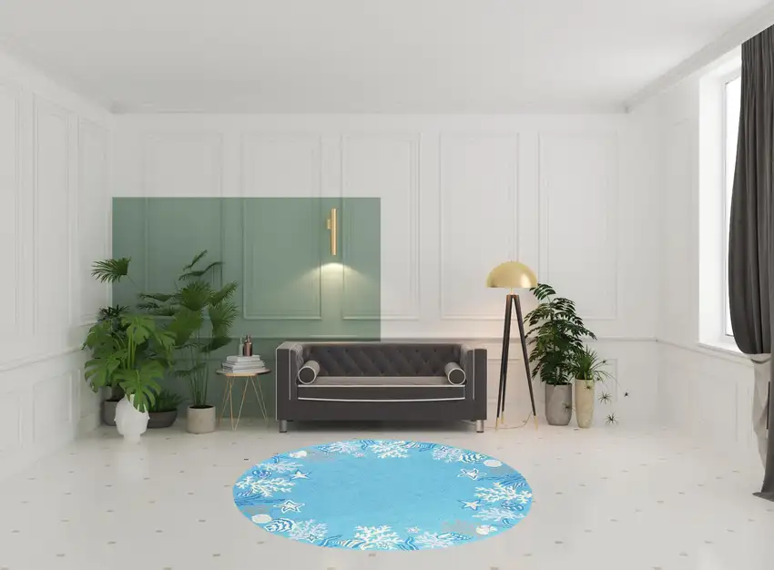Sea Blue Hand Hooked Bordered Coral Reef Round Indoor Area Rug Photo 6