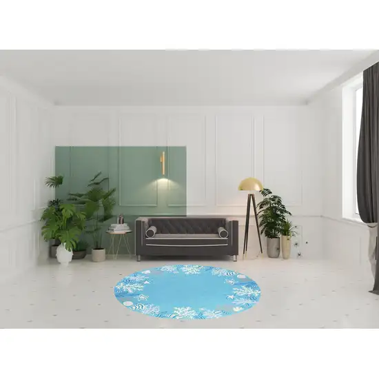 Sea Blue Hand Hooked Bordered Coral Reef Round Indoor Area Rug Photo 6
