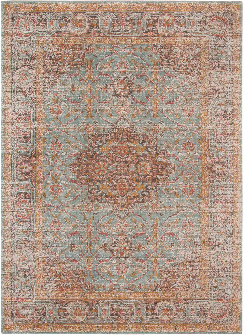 Sea Green Medallion Power Loom Area Rug With Fringe Photo 1