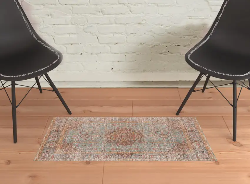 Sea Green Medallion Power Loom Area Rug With Fringe Photo 4