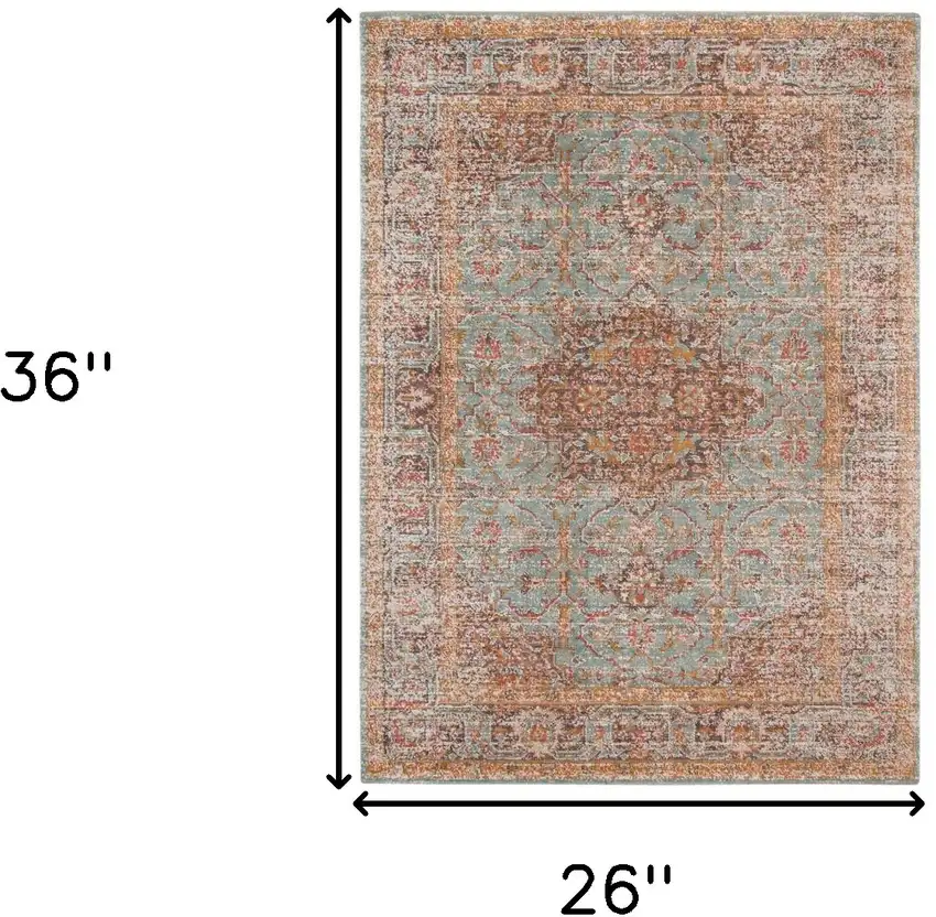 Sea Green Medallion Power Loom Area Rug With Fringe Photo 6