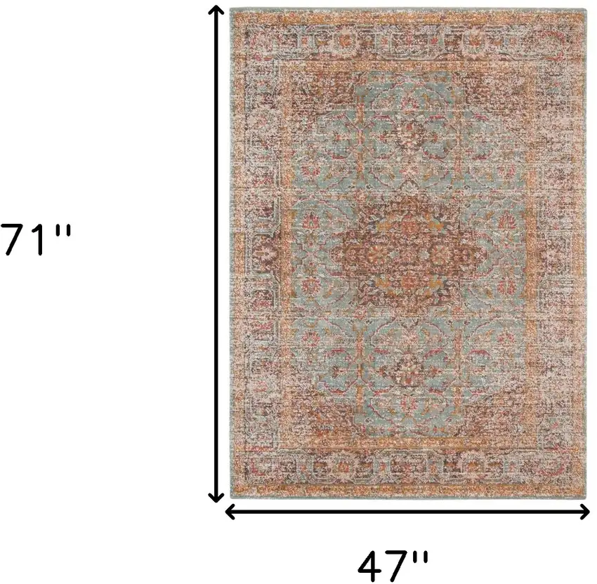 Sea Green Medallion Power Loom Area Rug With Fringe Photo 6