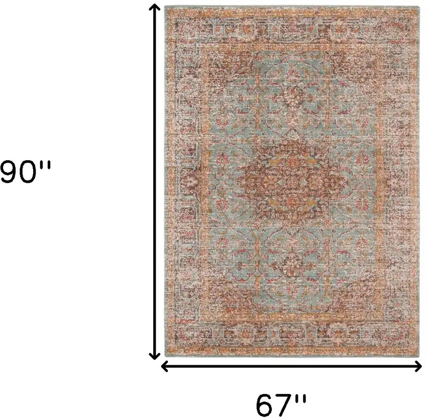 Sea Green Medallion Power Loom Area Rug With Fringe Photo 6