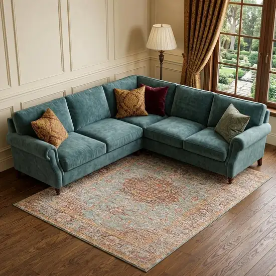 Teal Red And Orange Medallion Area Rug Photo 1