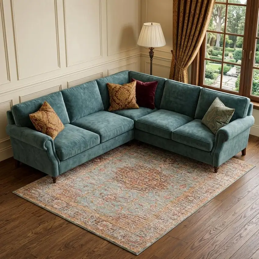 Teal Red And Orange Medallion Area Rug Photo 1