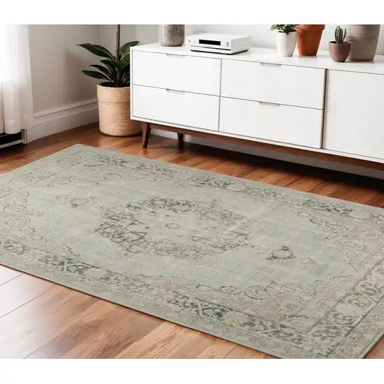 Green and Brown Medallion Power Loom Area Rug Photo 1