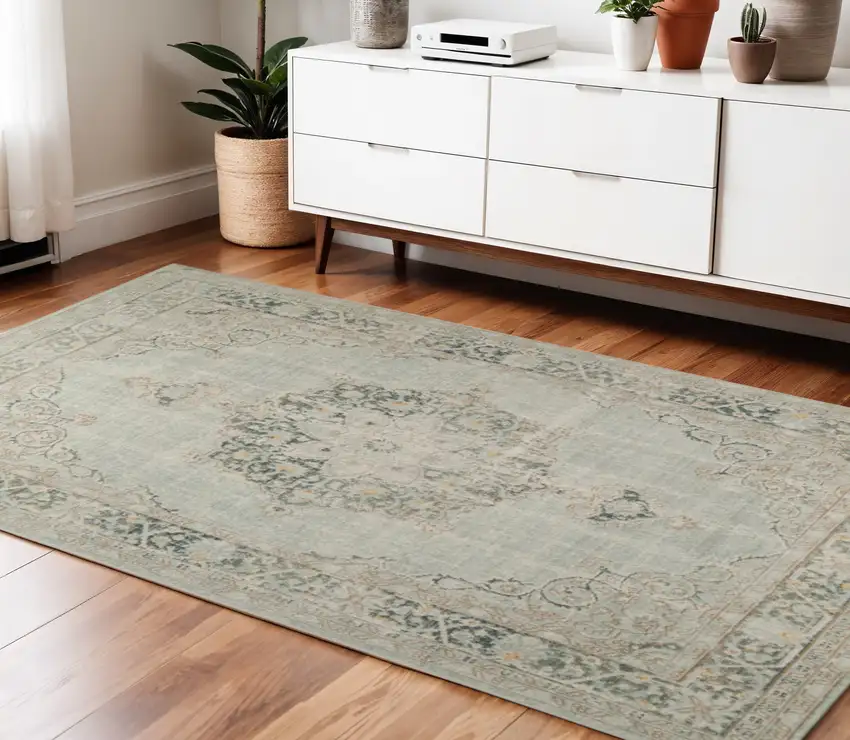 Green and Brown Medallion Power Loom Area Rug Photo 1