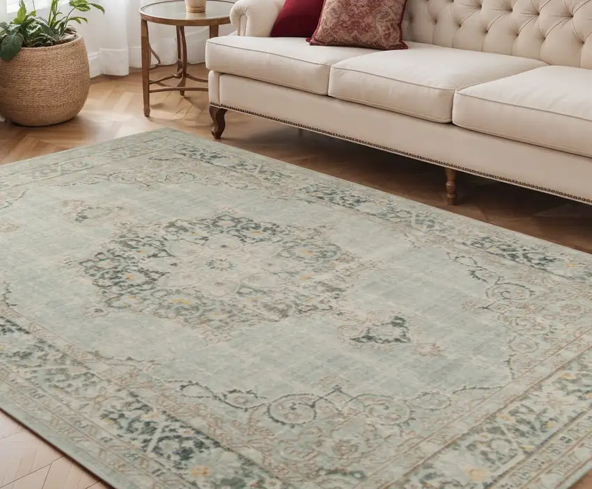 Green and Brown Medallion Power Loom Area Rug Photo 1
