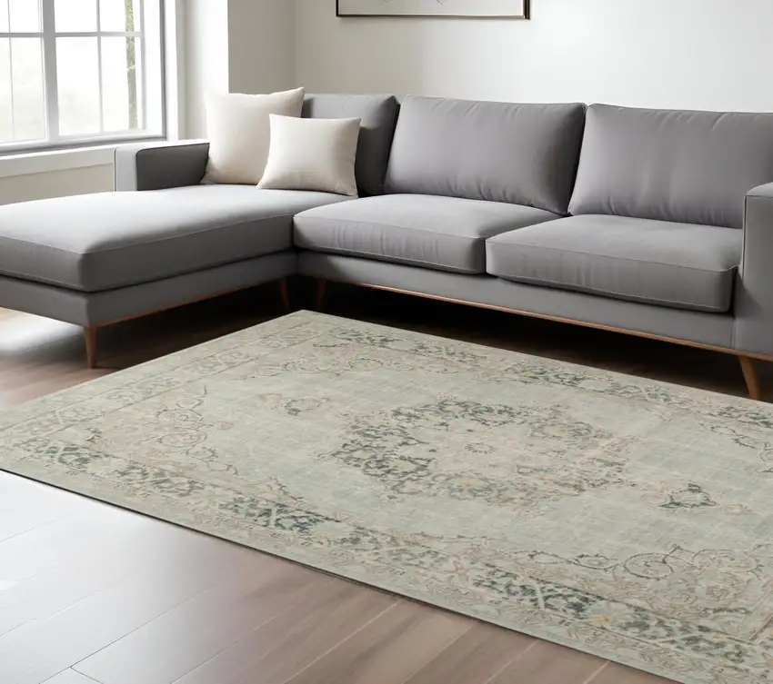 Blue and Green Medallion Power Loom Area Rug Photo 1