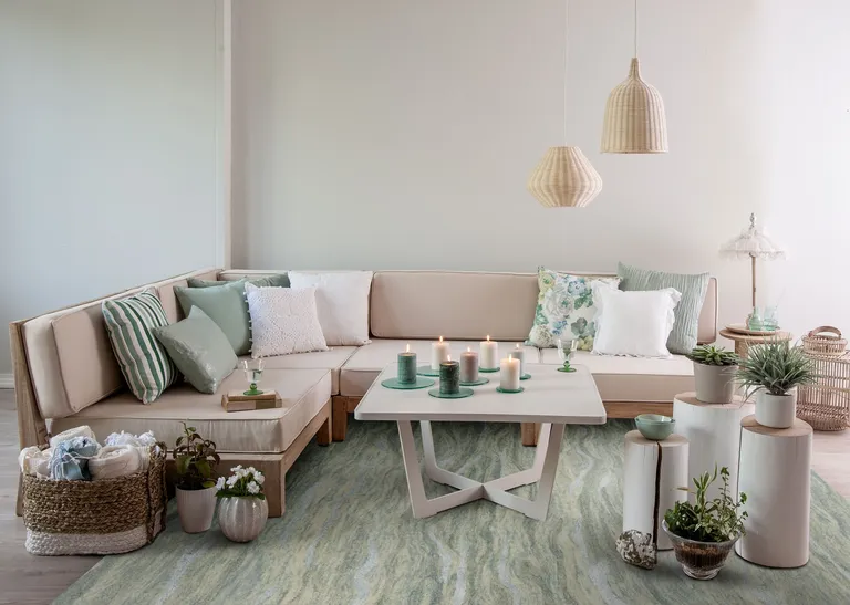 Seafoam Blue Hand Tufted Abstract Indoor Area Rug Photo 4