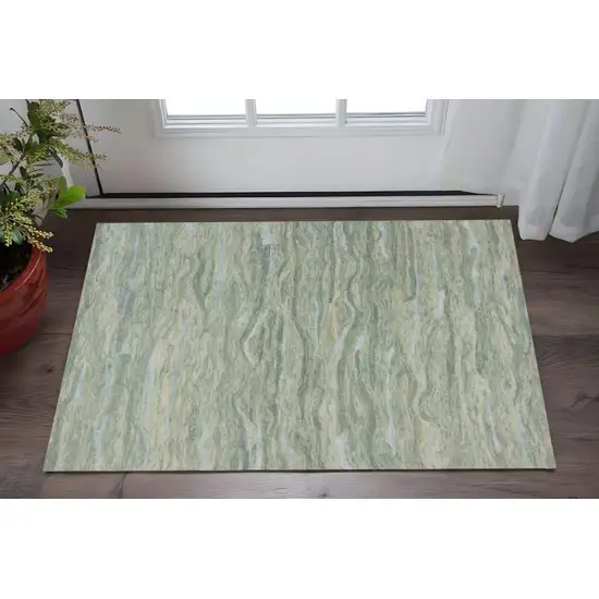 Blue Green And Beige Abstract Hand Tufted Area Rug Photo 2