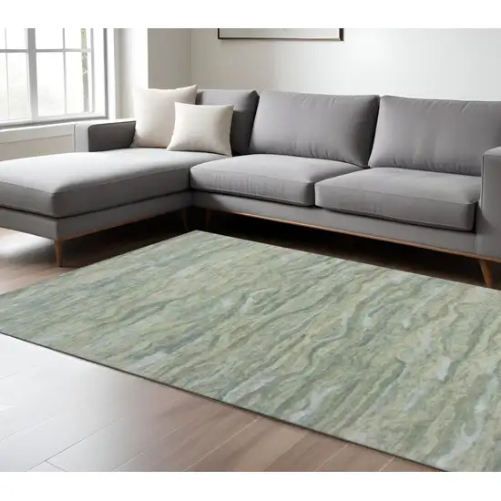 Blue Green And Beige Abstract Hand Tufted Area Rug Photo 2