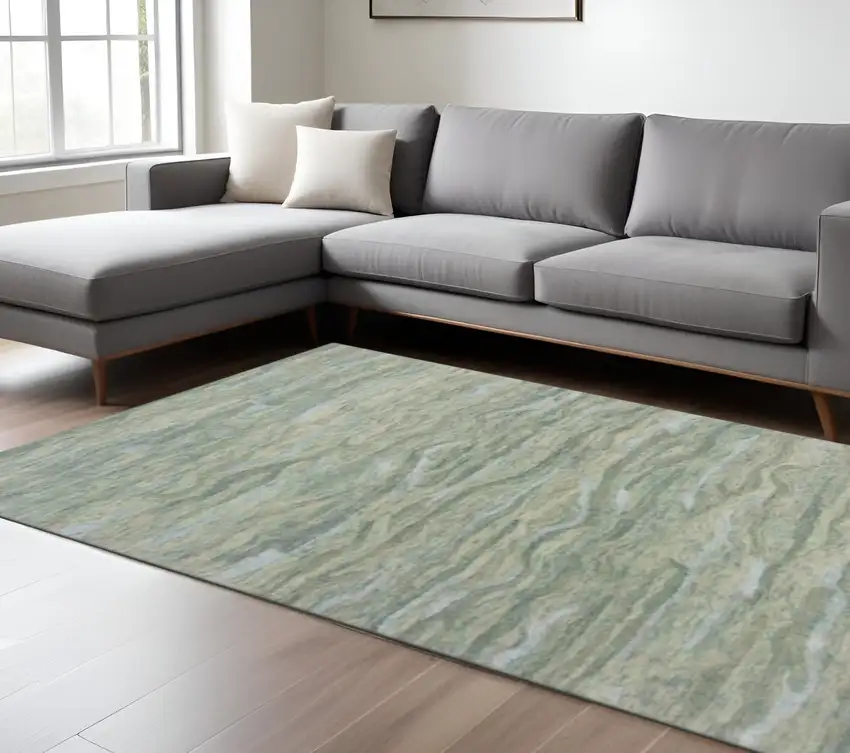 Blue Green And Beige Abstract Hand Tufted Area Rug Photo 2