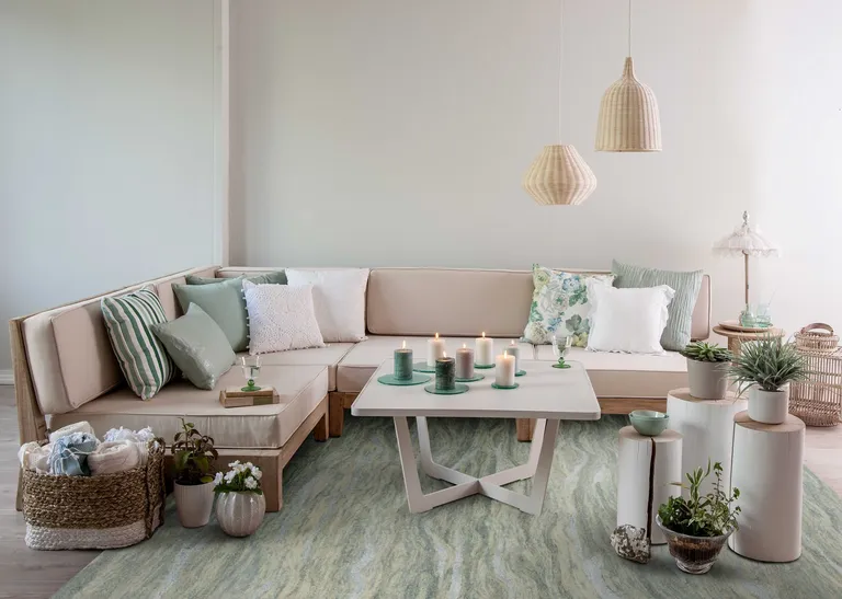 Seafoam Blue Hand Tufted Abstract Indoor Area Rug Photo 3