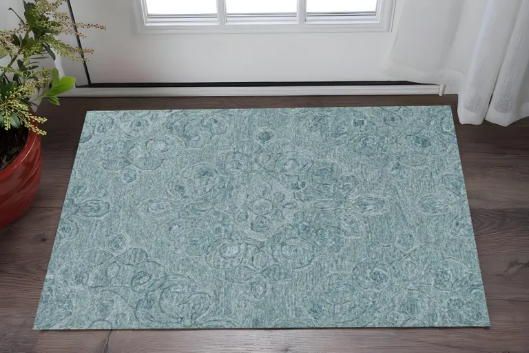 Seafoam Blue Hand Tufted Floral Indoor Area Rug Photo 2