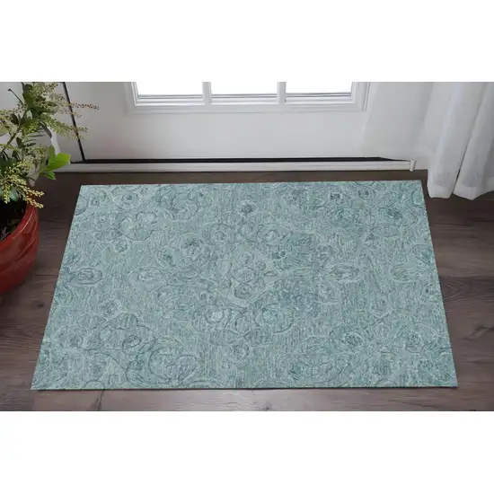 Blue And White Abstract Hand Tufted Area Rug Photo 1