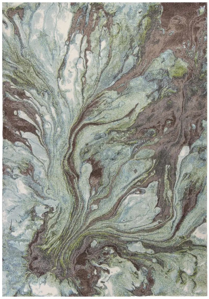 Green And Brown Abstract Area Rug Photo 2