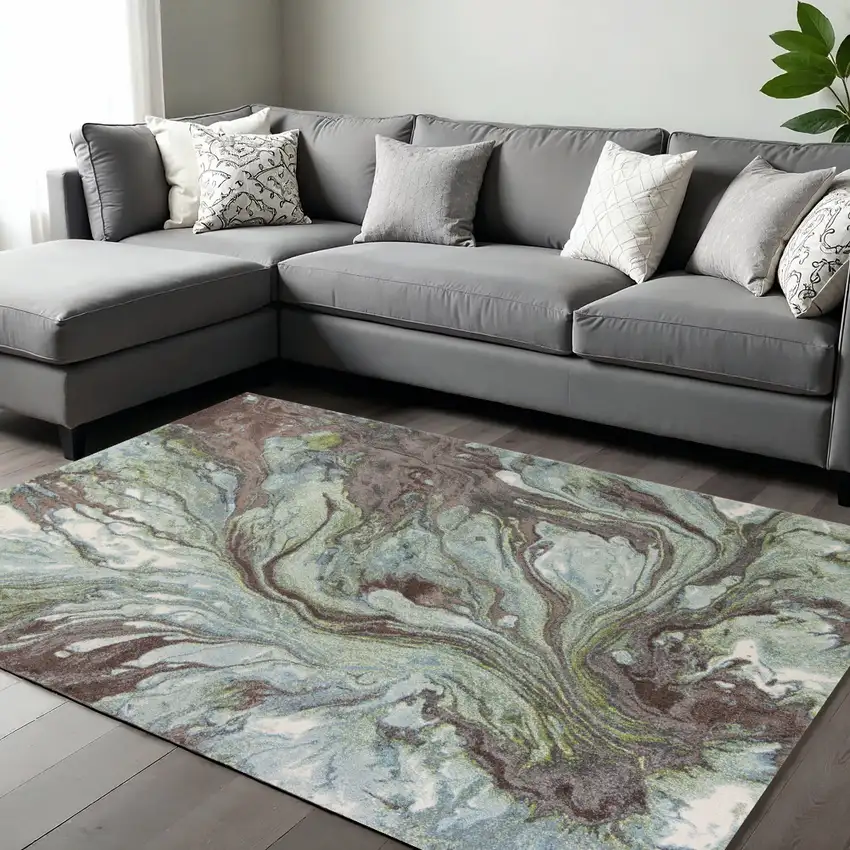 Green And Brown Abstract Area Rug Photo 1