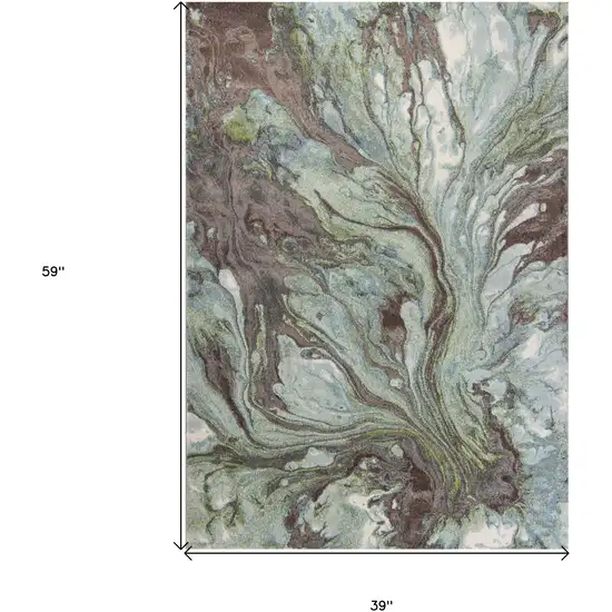 Green And Brown Abstract Area Rug Photo 3