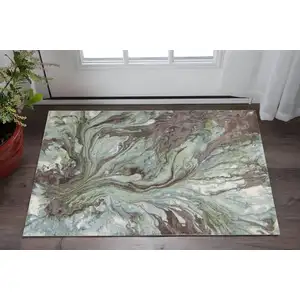 Photo of Seafoam Blue Machine Woven Abstract Watercolor Indoor Area Rug