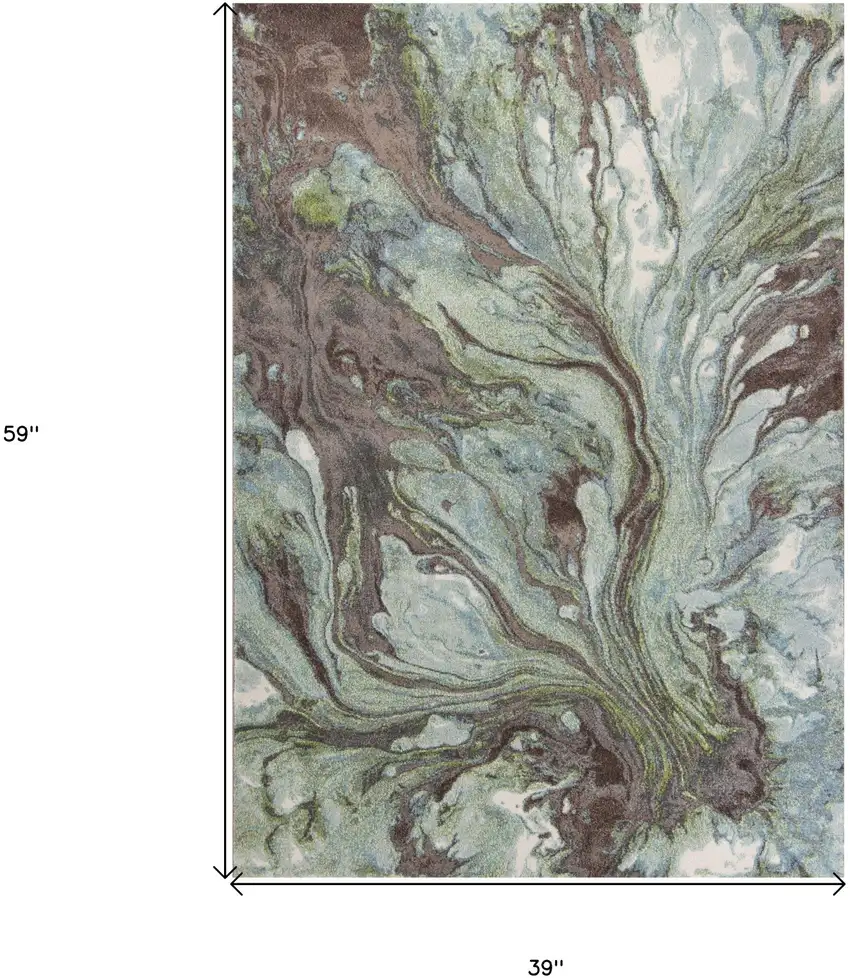3'X5' Seafoam Blue Machine Woven Abstract Watercolor Indoor Area Rug Photo 3