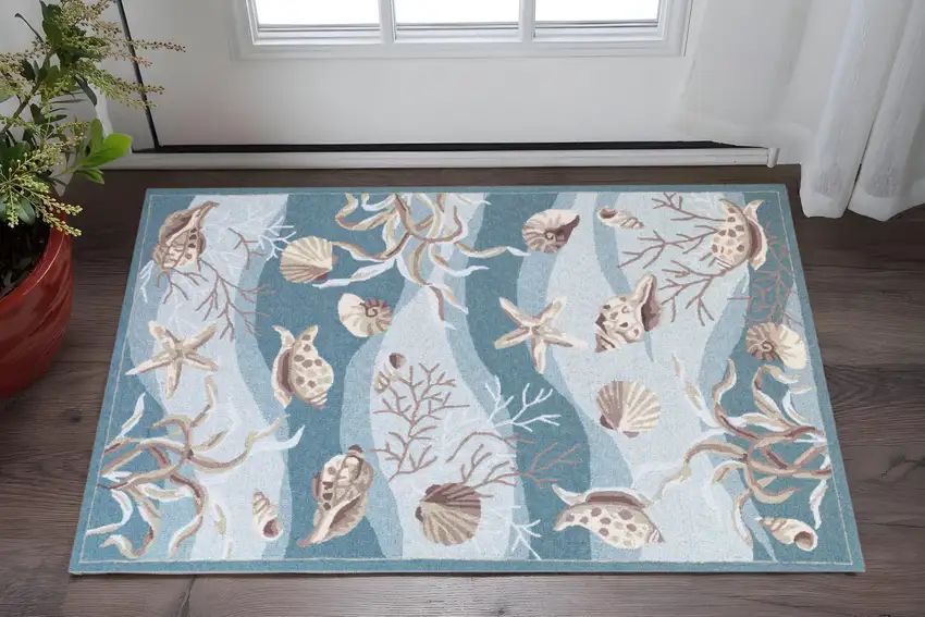 Beige Ivory And Brown Seashell and Coral Hand Tufted Area Rug Photo 1