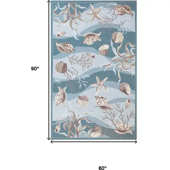 Beige Ivory And Brown Seashell and Coral Hand Hooked Area Rug Photo 3