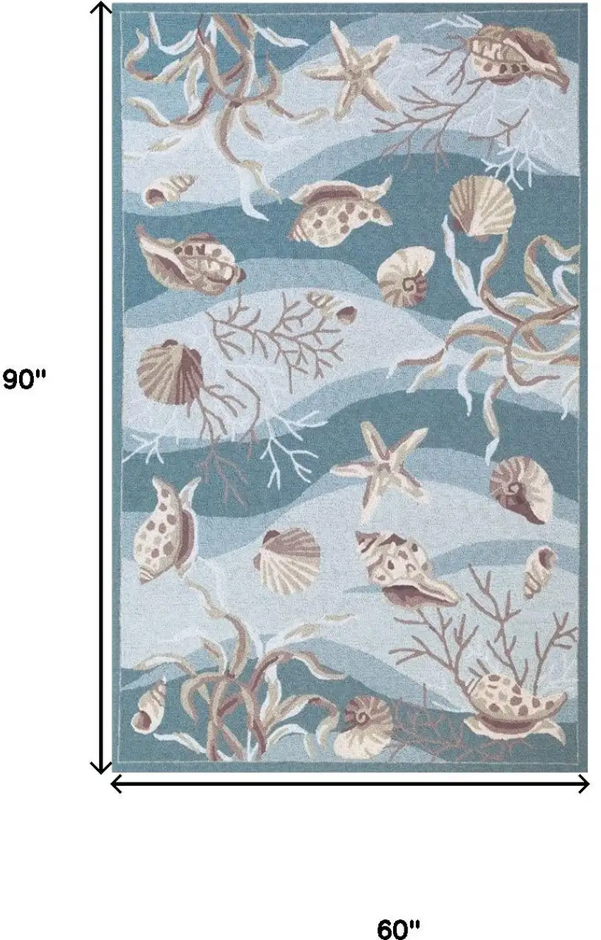 Beige Ivory And Brown Seashell and Coral Hand Hooked Area Rug Photo 3