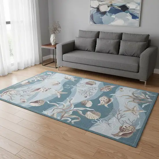 Beige Ivory And Brown Seashell and Coral Hand Hooked Area Rug Photo 1