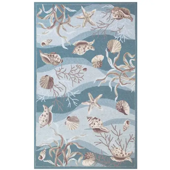 Beige Ivory And Brown Seashell and Coral Hand Hooked Area Rug Photo 2