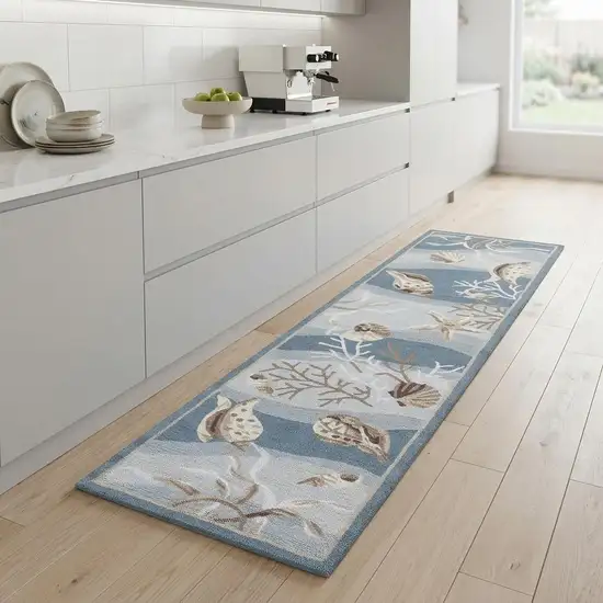 8' Beige Ivory And Brown Seashell and Coral Hand Tufted Runner Rug Photo 1