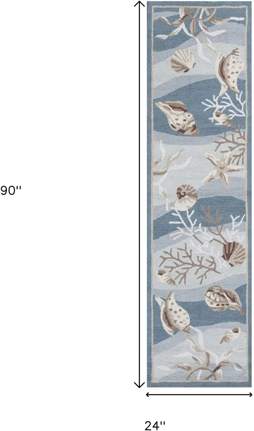 8' Beige Ivory And Brown Seashell and Coral Hand Tufted Runner Rug Photo 3