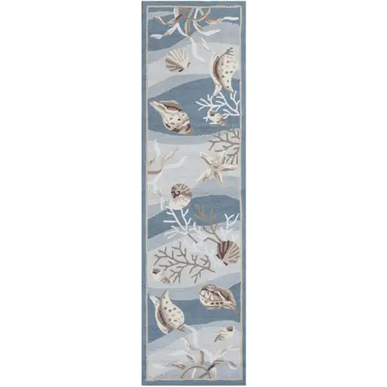 8' Beige Ivory And Brown Seashell and Coral Hand Tufted Runner Rug Photo 2