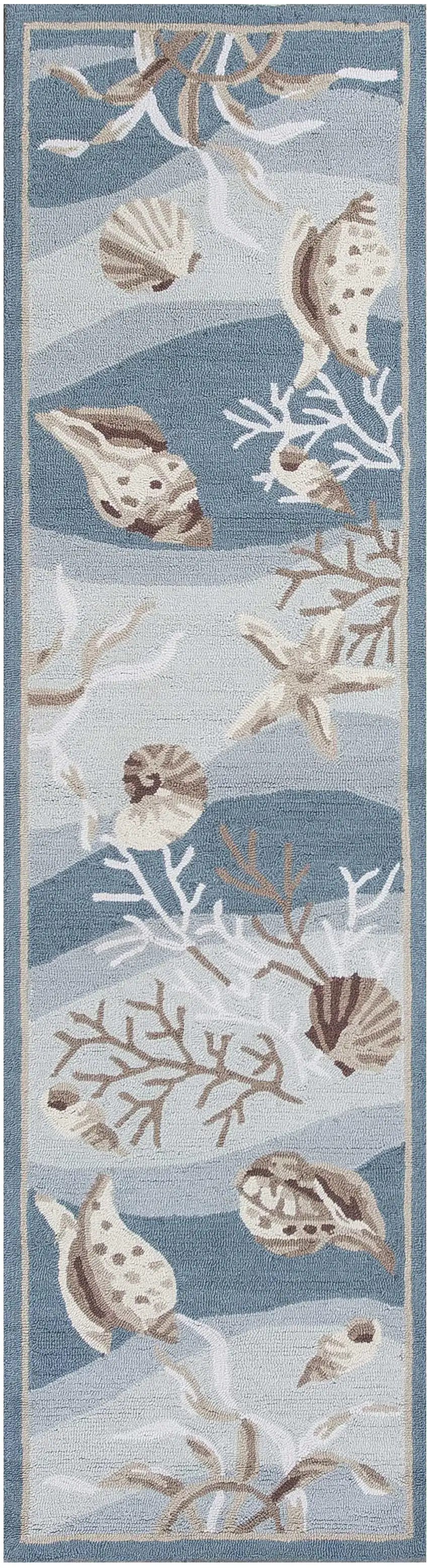 8' Beige Ivory And Brown Seashell and Coral Hand Tufted Runner Rug Photo 2