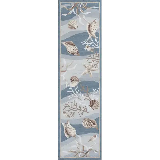 Seafoam Green Hand Hooked Sea Shells Indoor Runner Rug Photo 1