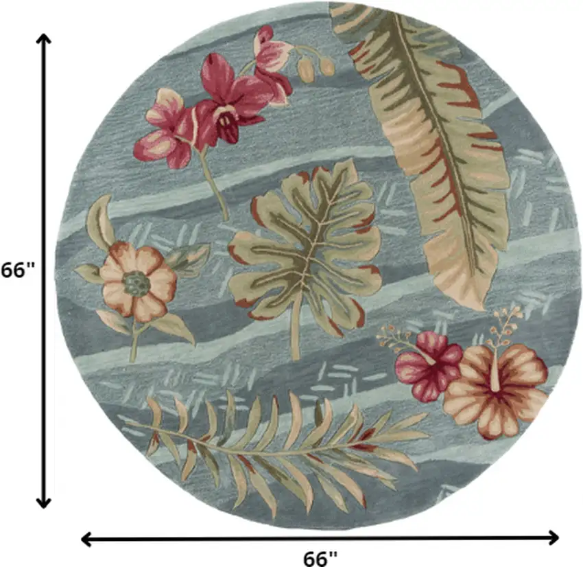 Seafoam Green Hand Tufted Tropical Plants Round Indoor Area Rug Photo 2