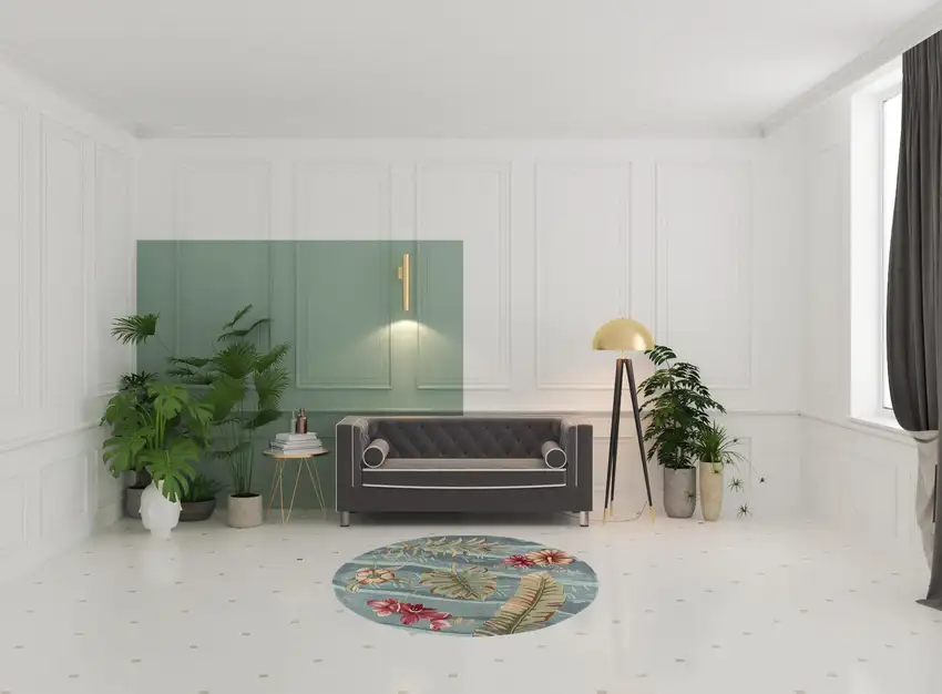 Seafoam Green Hand Tufted Tropical Plants Round Indoor Area Rug Photo 6
