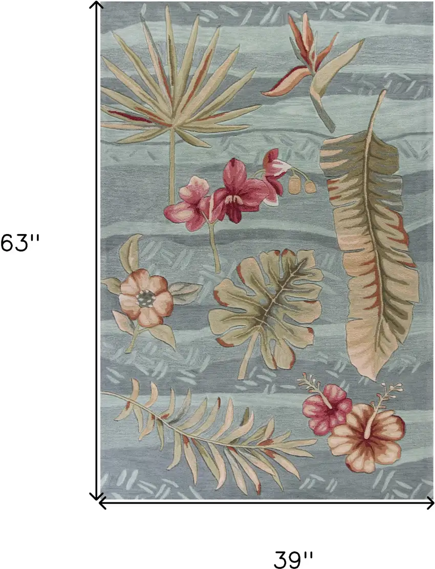 Seafoam Green Botanical Leaves Hand Tufted Area Rug Photo 3