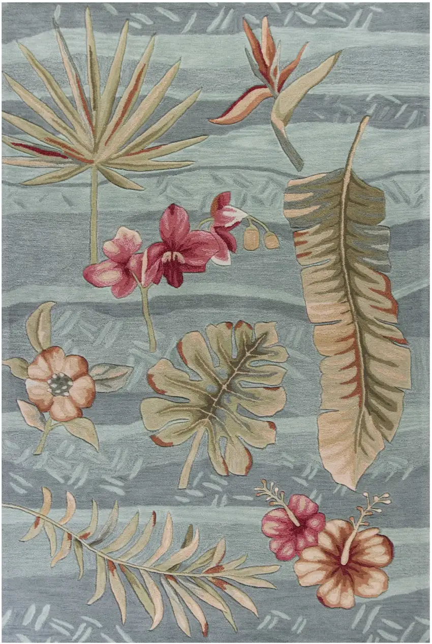 Seafoam Green Machine Woven Tropical Plants Indoor Area Rug Photo 2