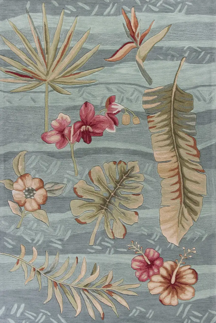 Seafoam Green Machine Woven Tropical Plants Indoor Area Rug Photo 1