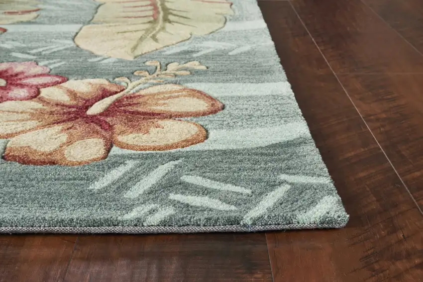 Seafoam Green Machine Woven Tropical Plants Indoor Area Rug Photo 4